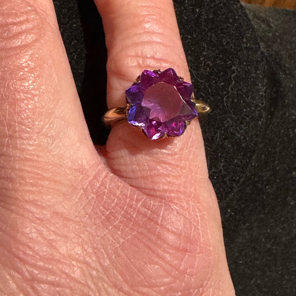 Purple Ruby Flower Cut  Solitaire Ring